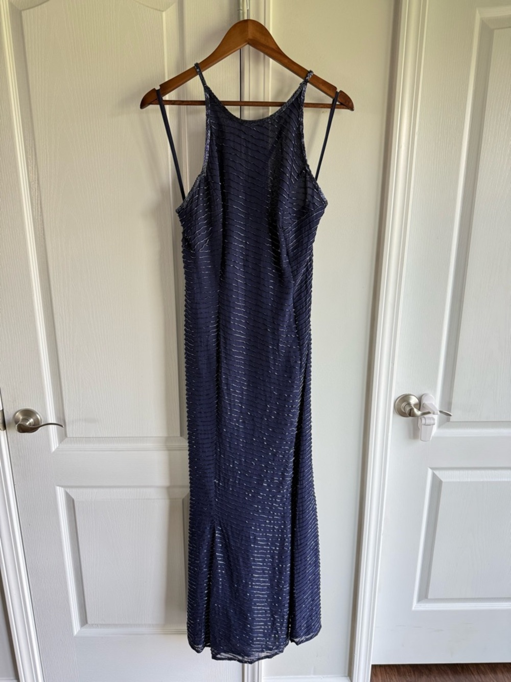 Hannah Lynn 100 percent silk shell vintage Navy Beaded Maxi Dress